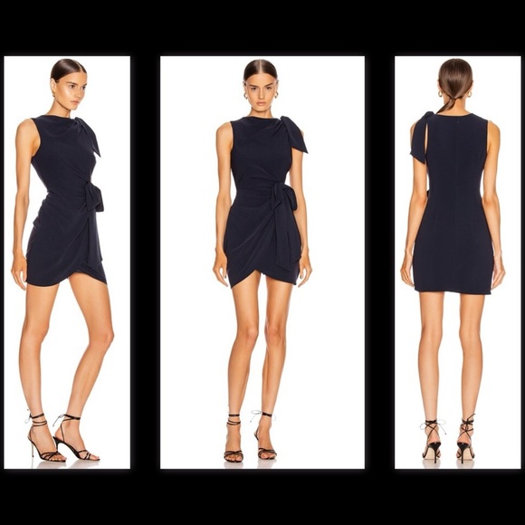 Cinq a’ Sept Mini Nanon Draped Knot Tie Shoulder Office Siren Coquette Dress 12 - Picture 1 of 16